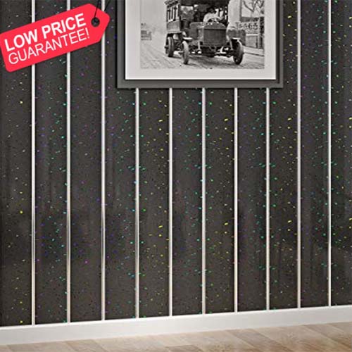 1 x Black Sparkle  Silver 2 Strip PVC Wet Wall Panels  200mm x 2700mm x 8mm  30% OFF