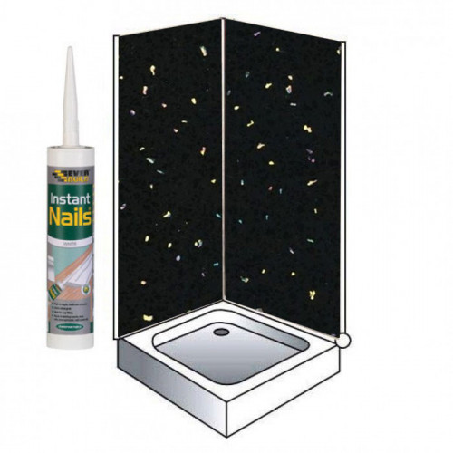Black Sparkle Shower Wet Wall Panels Kit - 1000mm x 2400mm x 10mm, 2-Sided Cubicle