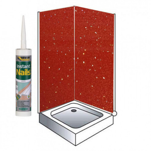 Red Sparkle Shower Wet Wall Panels Kit 1000MM x 2.4m  X 10mm 2 Sided Cubicle 