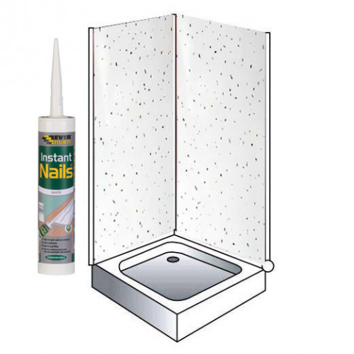 Shower Wet Wall Panel Kit to cover 2 x 2700mm walls 5mm white sparkle 250MM wide Shower Wet Wall Panel Kit to cover 2 x 2700mm walls 5mm white sparkle 250MM wide