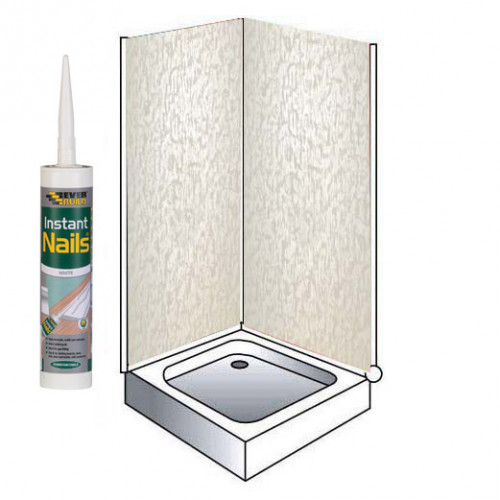 Shower Wet Wall Panel Kit to cover 2 x 2700MM walls 5mm Pearlescent White 250MM wide