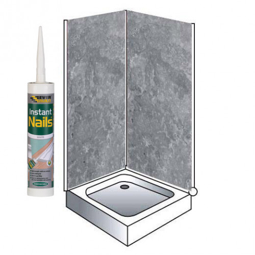 Grey Metallic  Shower Wet Wall Panels Kit 1000MM x 2.4m X 10mm 2 Sided Cubicle Fitting