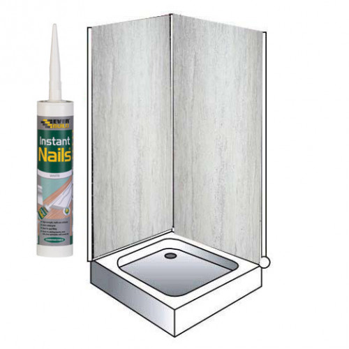 Travertine Silver Gloss Shower Wet  Wall Panels Kit 1000MM x 2.4m X 10mm 2 Sided Cubicle Fitting